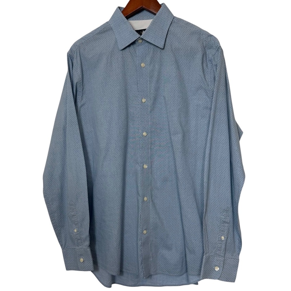 Hart Schaffner Marx Mens Blue Geometric Print Cotton Button Down Shirt Large